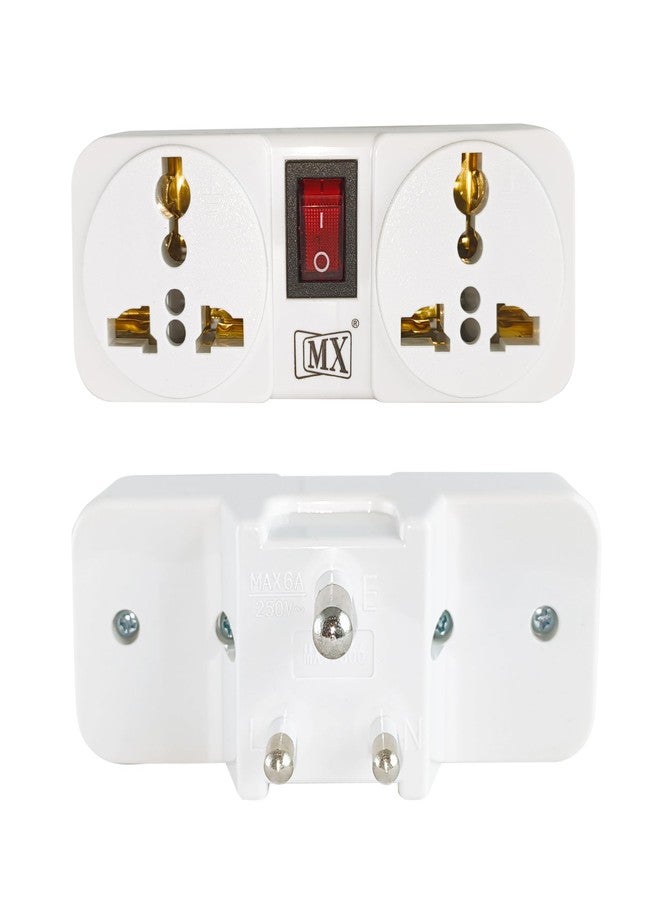 ام كي محول متعدد المنافذ ثنائي الاتجاه MX مع مفتاح رئيسي | مقبسان عالميان | شريط طاقة 6 أمبير للمنزل والمكتب والسفر | لوحة تمديد لمقبس الحائط (أبيض) - Image 1